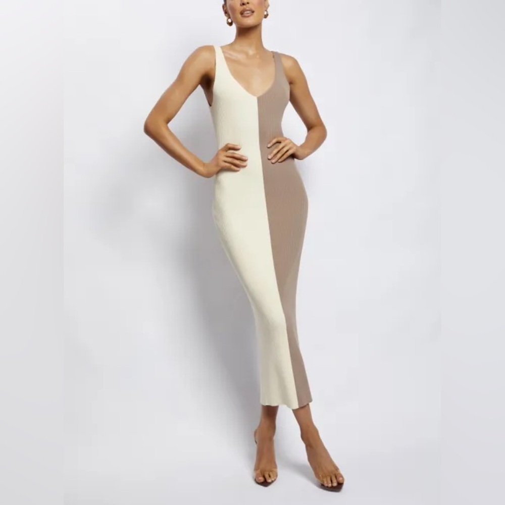 Meshki | Jodie Two Tone Midi Dress - Multi Nude